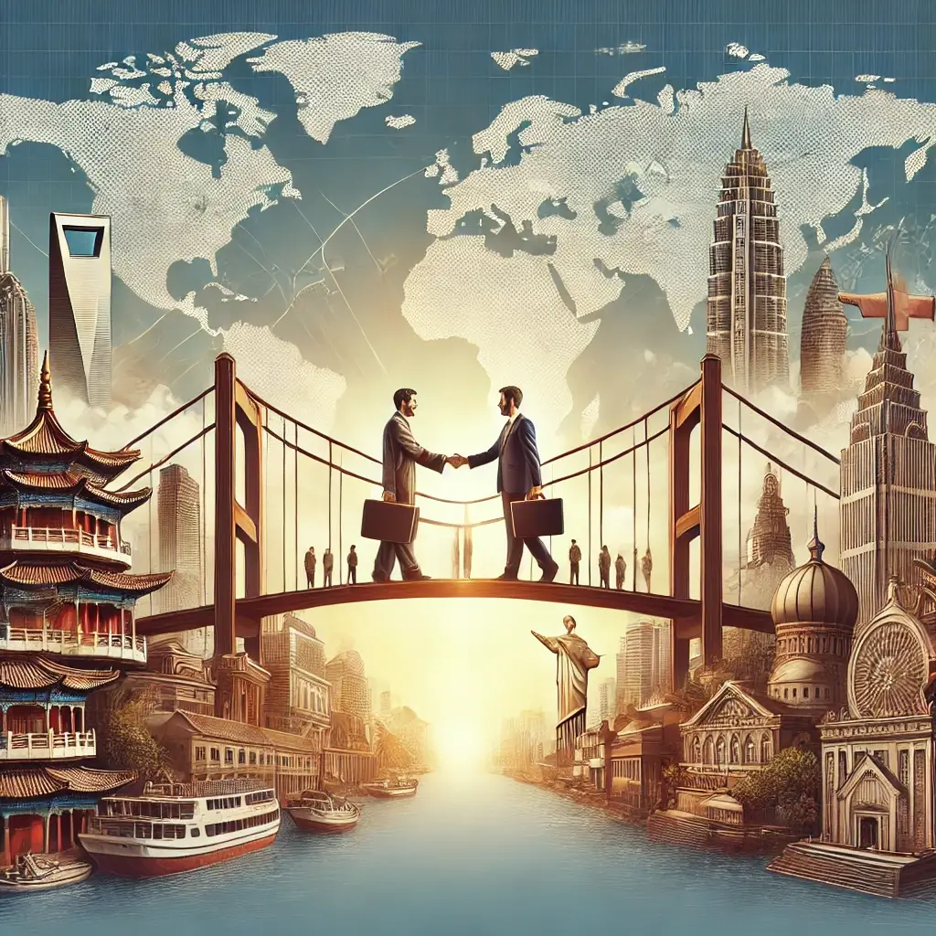 Ilustración de un puente entre China y Latinoamérica